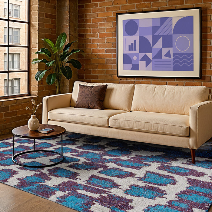 Lola & Moi Ikat Vloerkleed 80 x 150 cm - Blue Duck