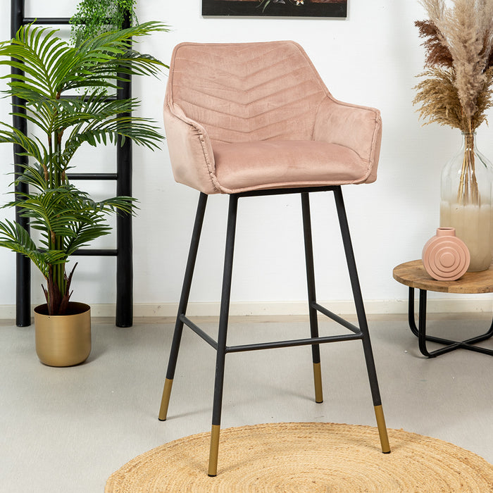 Bronx71 Velvet barkruk Fiona roze 65-78 cm - Barkrukken set van 2