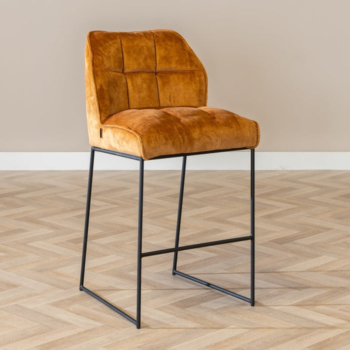 Bronx71 Velvet barkruk Janna okergeel 82 cm