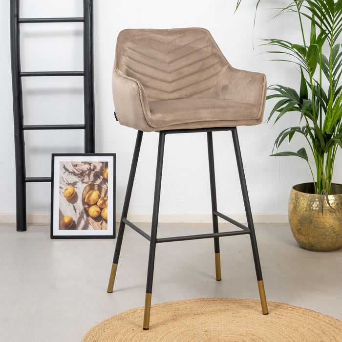 Bronx71 Velvet barkruk Fiona taupe 65-78 cm - Barkrukken set van 2