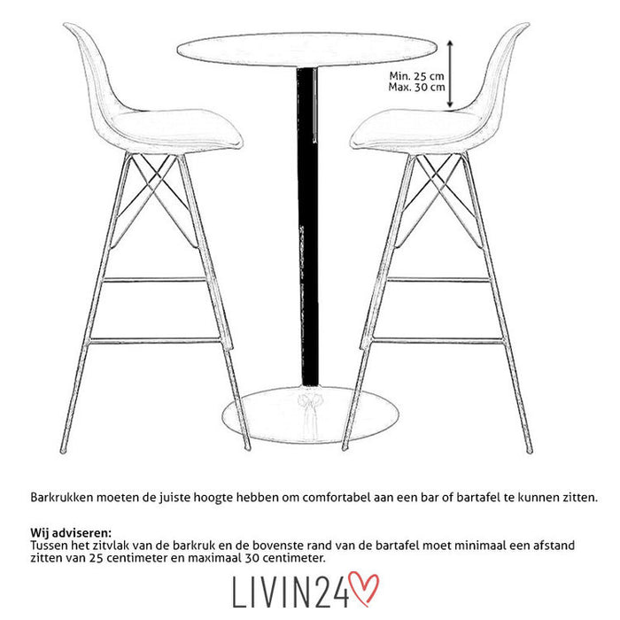 Livin24 Barkruk Ellen zwart Scandinavisch design 76 cm - Barkrukken