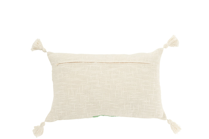 J-Line Kussen Rechthoek Strepen+Kwasten Katoen Wit|Groen