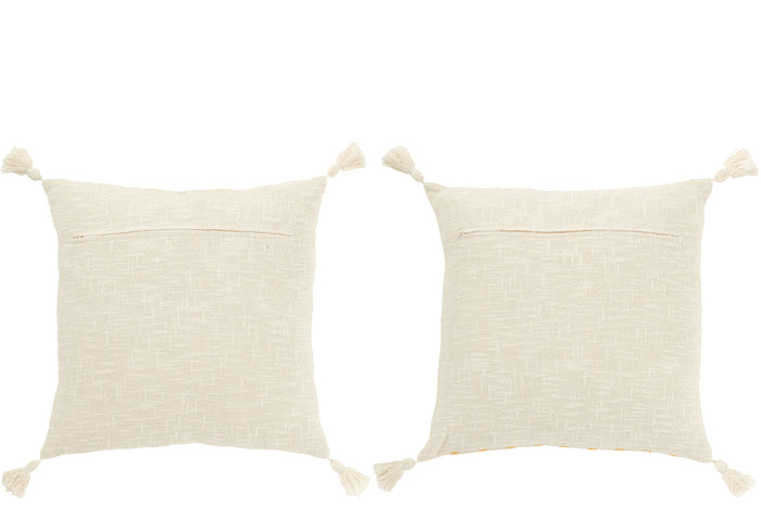 J-Line Kussen Vierkant Strepen+Kwasten Katoen Wit|Oranje Assortimen