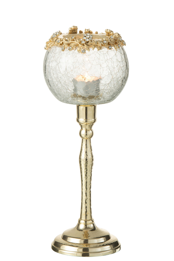 J-Line theelichthouder Viane - metaal|glas - goud|transparant - large