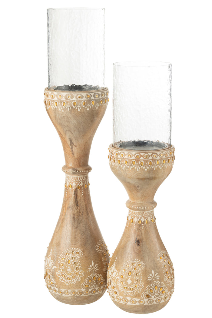 J-Line kandelaar Kralen - hout - naturel|wit - large