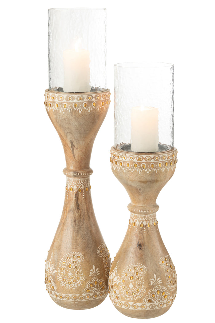 J-Line kandelaar Kralen - hout - naturel|wit - large