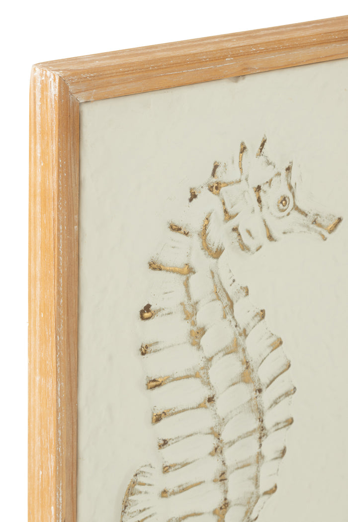 J-Line Wanddecoratie Zeepaardje|Kreeft Ijzer|Sparhout Wit|Naturel