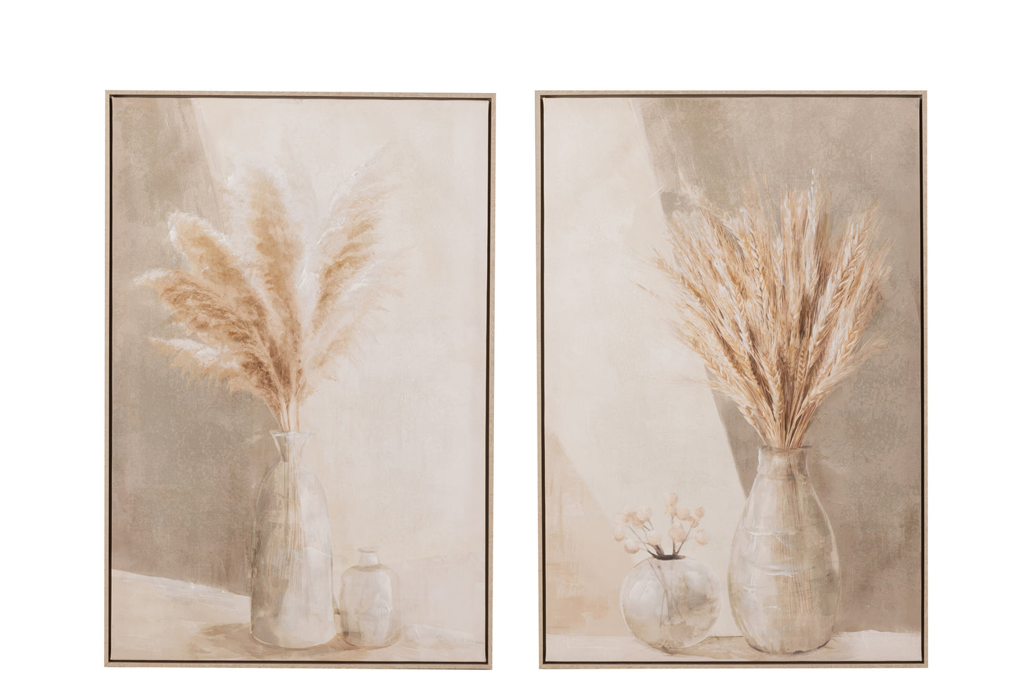 J-Line schilderij Pampas - canvas|hout - beige - 2 stuks