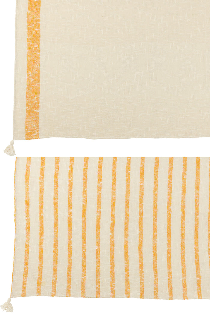 J-Line plaid Strepen + Kwasten - katoen - wit|oranje - 2 stuks