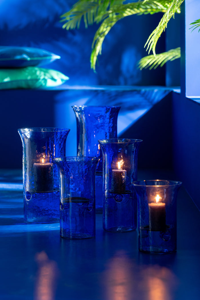 J-Line Windlicht Tarifa Smal Glas Blauw Extra Large