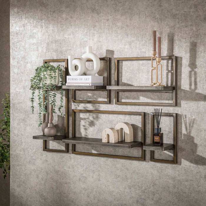 Fraaai Nowi wandschap set van 5 - brons antiek