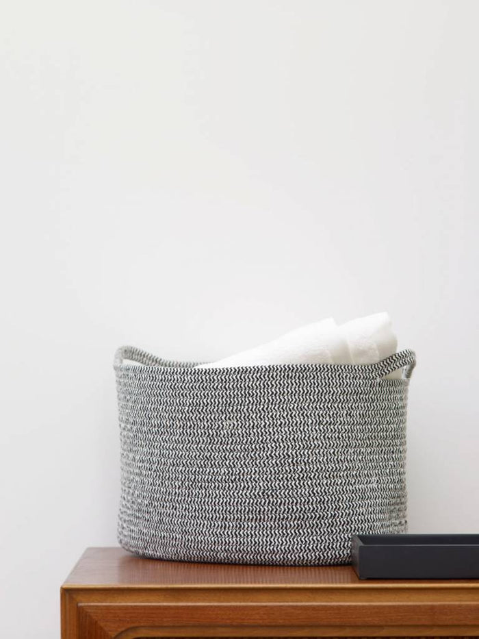 Rena Opbergmand Black Small | Zwart | Wit | Katoen | Polyester