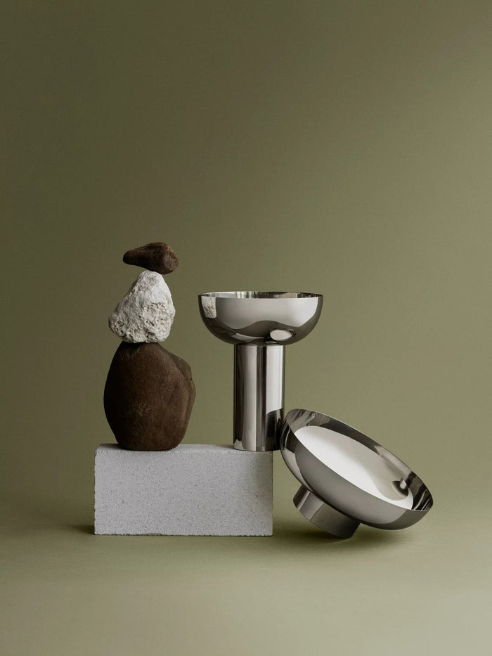 Miyabi Vaas Polished Laag | Grijs | Staal