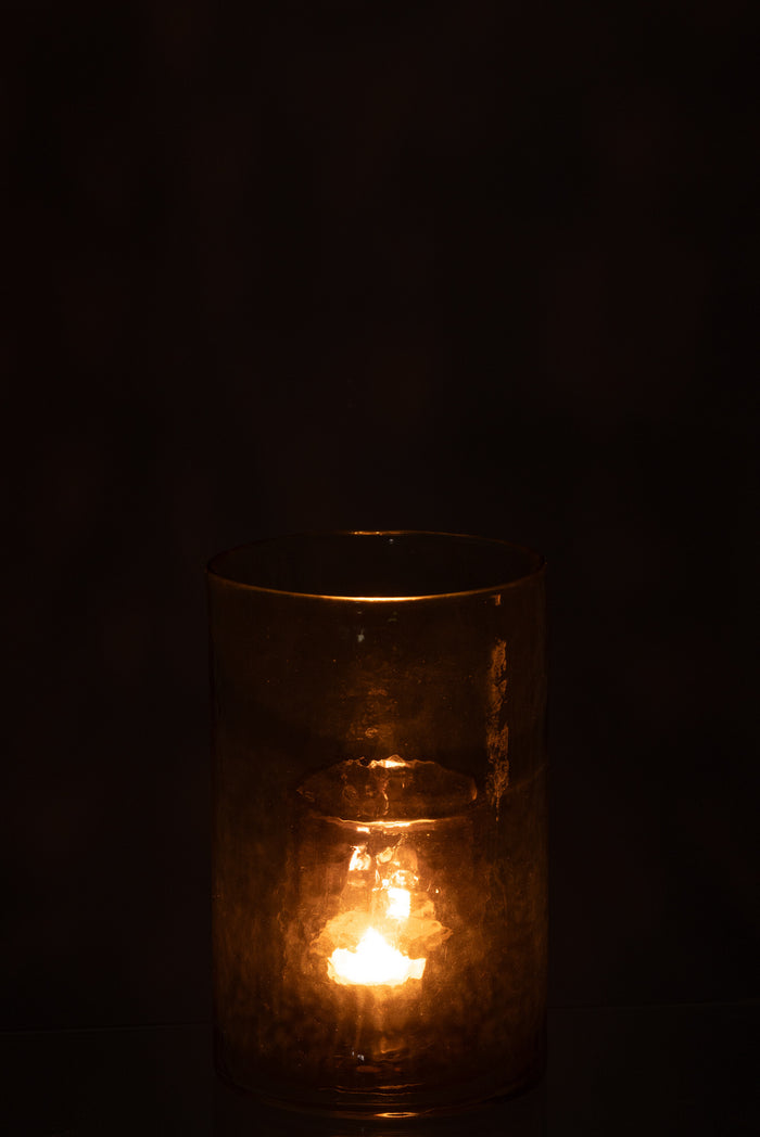 J-line - Theelichthouder Dubbel Glas Groen Small - 12.5x12.5x20.5cm