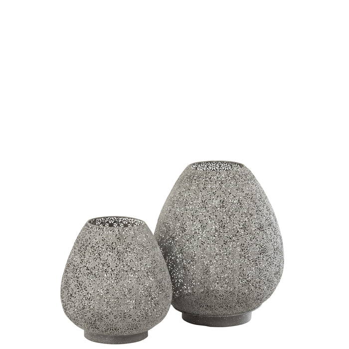 J-line - Theelichthouder Oosters Metaal Grijs Large - 36.5x37x43cm