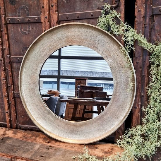 Benoa Tysons Small Brass Antique Round Mirror 62 cm