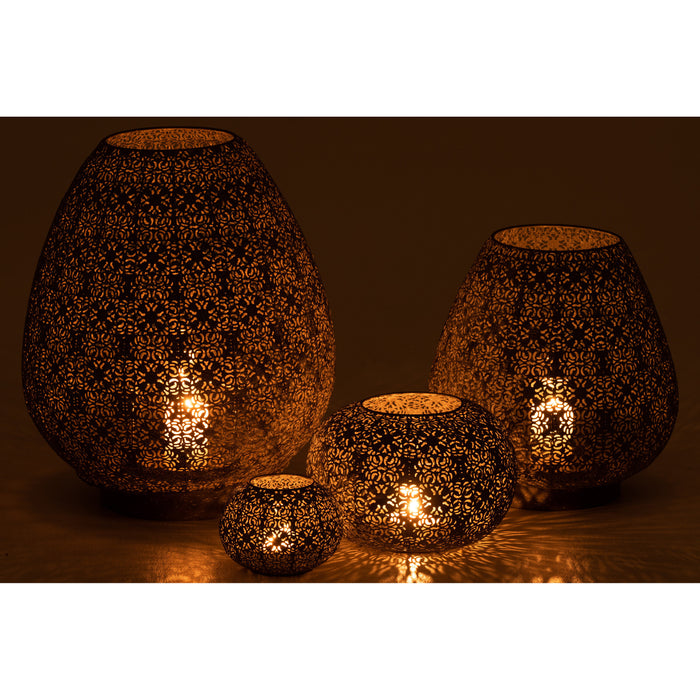 J-line - Theelichthouder Oosters Metaal Grijs Large - 36.5x37x43cm