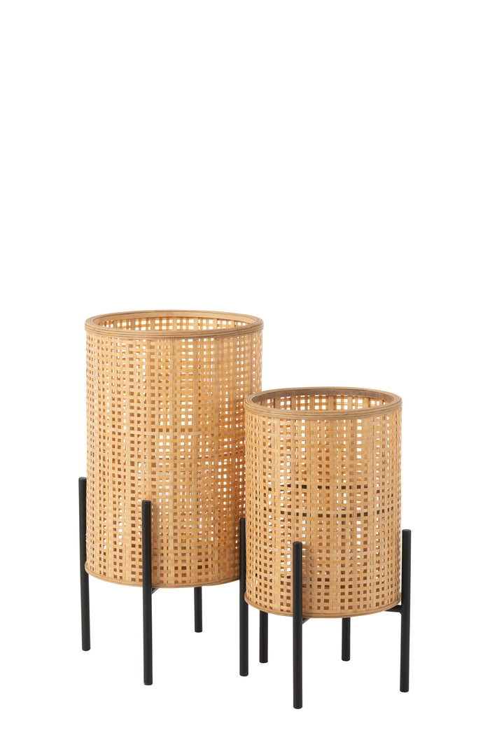 J-line - Lantaarn Op Voet Bamboo Naturel Small - 31.5x31.5x50.5cm