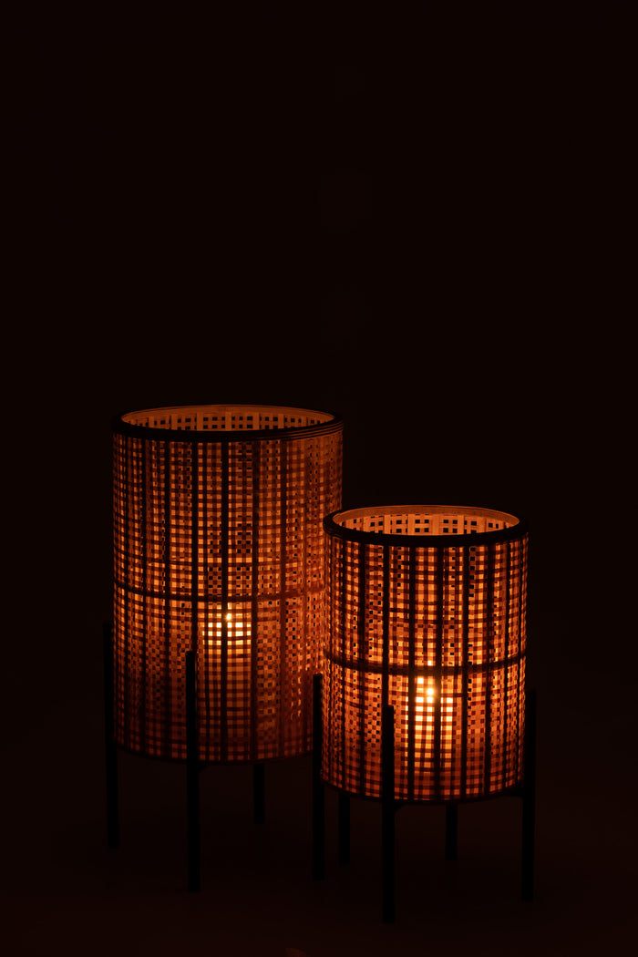 J-line - Lantaarn Op Voet Bamboo Naturel Small - 31.5x31.5x50.5cm