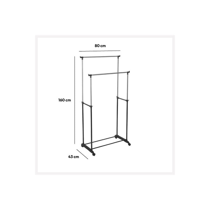 5Five Kledingrek dubbele stang - kunststof|metaal - zwart - 80 x 160cm
