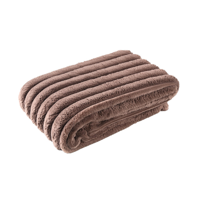 PTMD Hadi Brown Ribbed Fake Fur Plaid Small