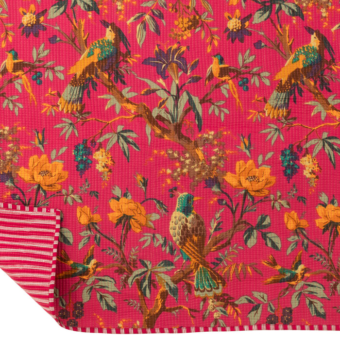 J-Line deken Vogels|Bloemen - katoen|fluweel - roze