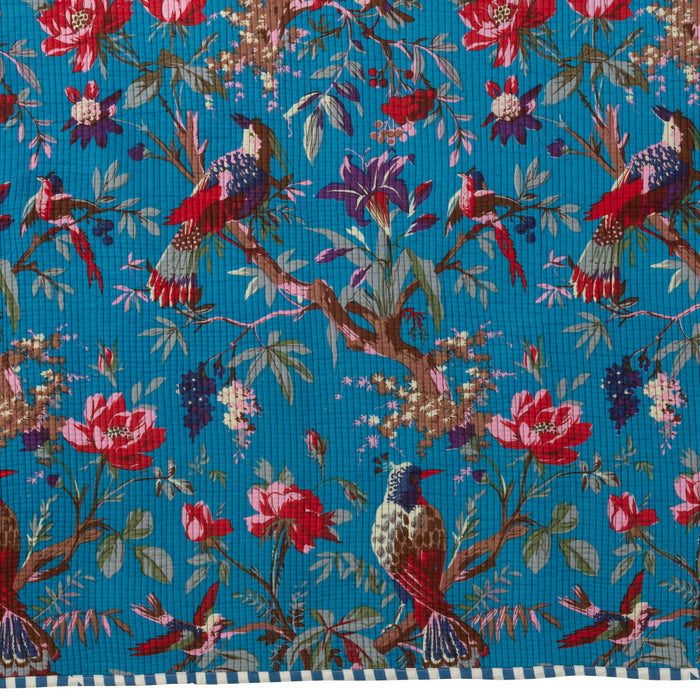 J-Line deken vogels|bloemen - katoenfluweel - blauw