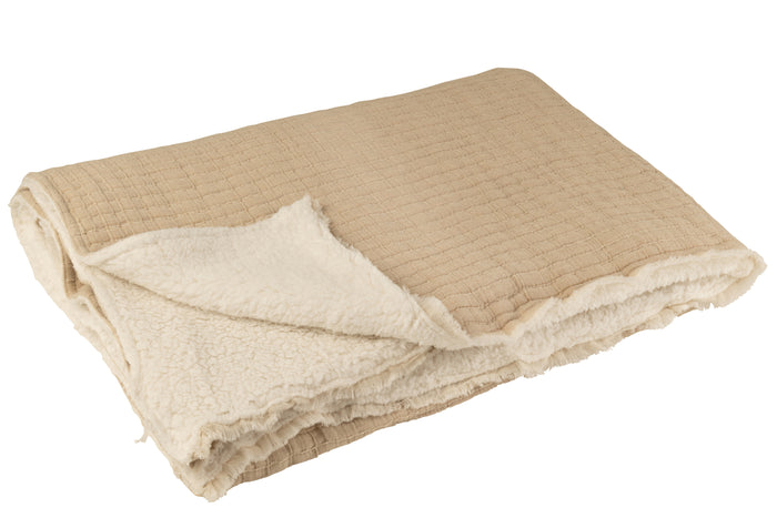 J-line - Plaid Teddy Strepen Katoen|polyester Beige - 180x130x1cm