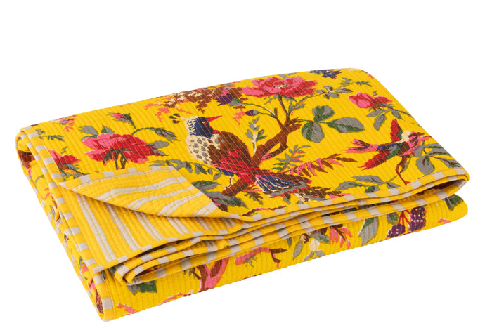 J-Line deken Vogels|Bloemen - katoen|fluweel - geel