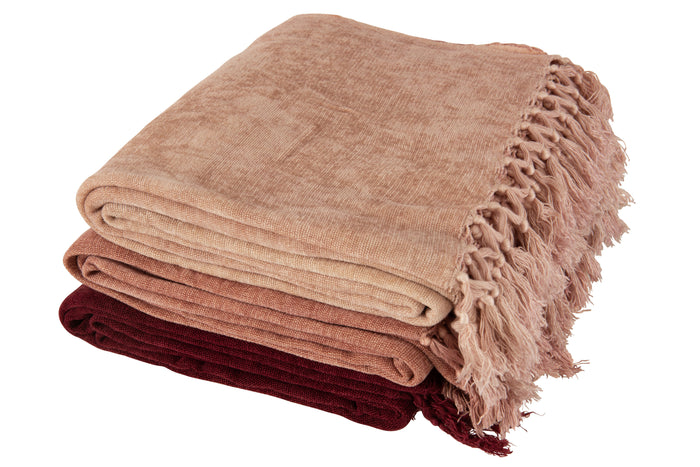 J-line - Plaid Kwast Viscose Roze - 170x130x0.5cm