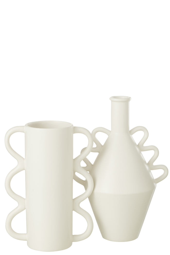 J-Line vaas Golvend Handvat Dolomiet - keramiek - wit - large - 32 cm hoog