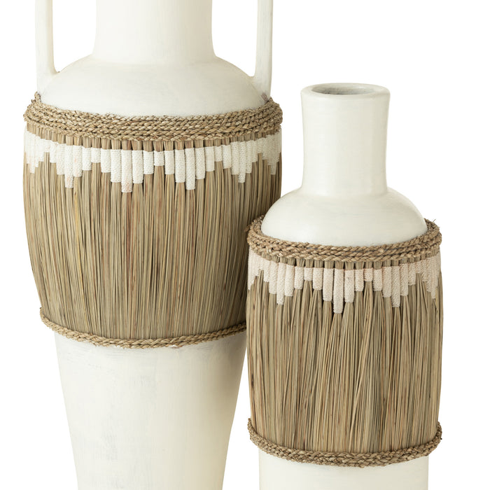 J-Line vaas + Handvaten Motief - terracotta|gras - wit|naturel - 100 cm hoog