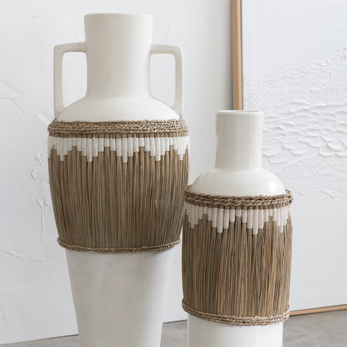 J-Line vaas + Handvaten Motief - terracotta|gras - wit|naturel - 100 cm hoog