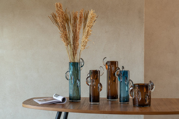 J-Line vaas Steggy - glas - blauw - large - 46 cm hoog