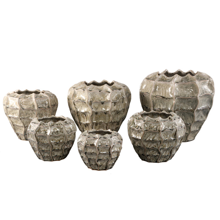 PTMD Cedric Cream Ceramic Round Wavy Pot Mixed Colors M