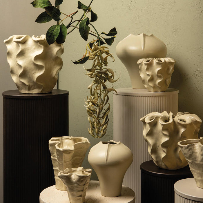 PTMD Rudie Cream Matt Ceramic Pot With Wavy Print S