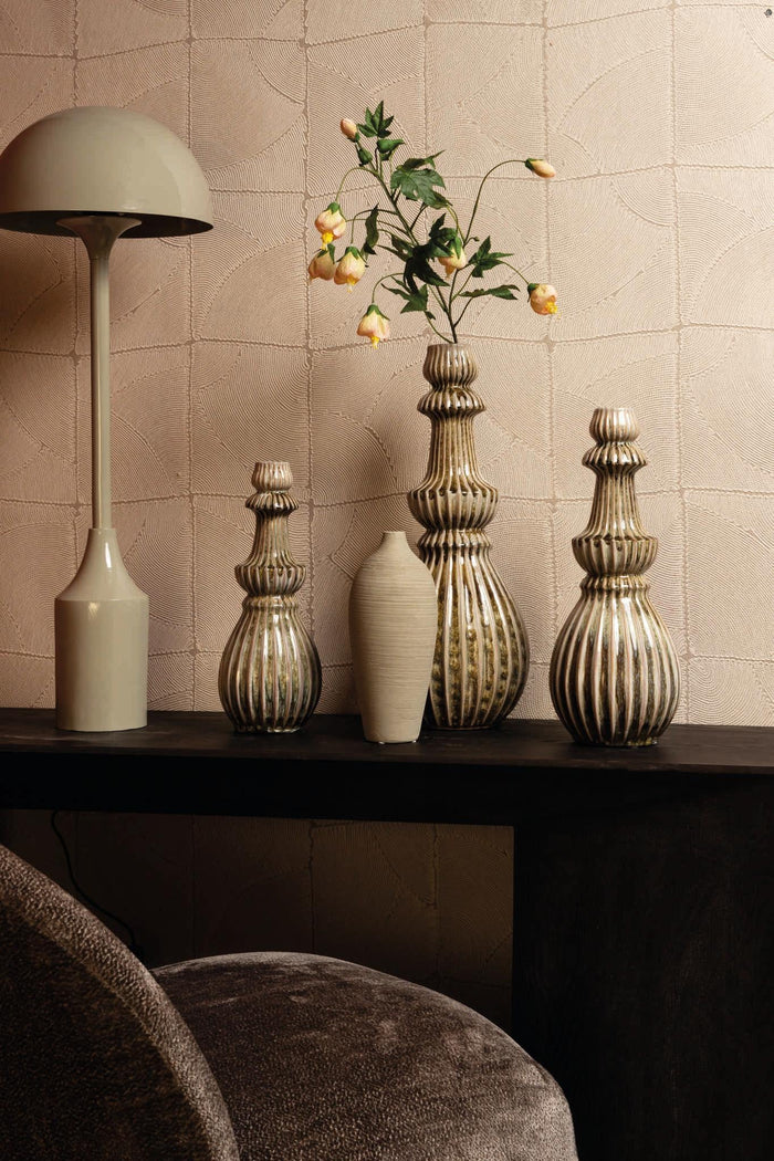 PTMD Myrtle Cream Ceramic Round Ribbed Vase L