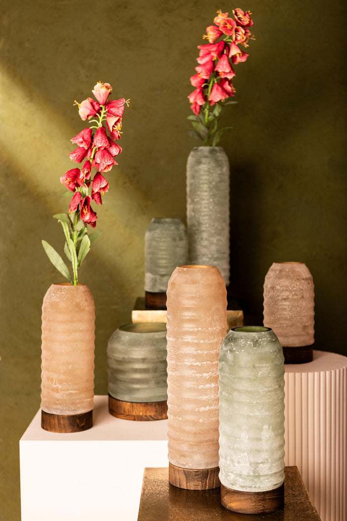 PTMD Yana Green Matte Ribbed Glass Vase Round High L