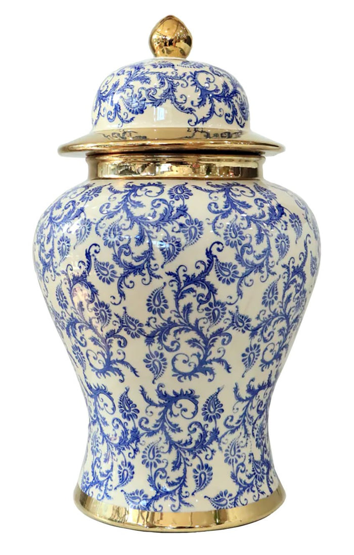 Fine Asianliving Chinese Gemberpot Blauw Wit Goud