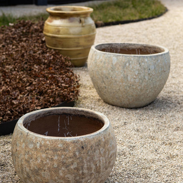 PTMD Caedyn Green Round Ceramic Pot Rough Finish SV2 L