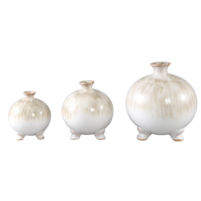 PTMD Zoran Cream ceramic glazed bottle pot bulb foot L