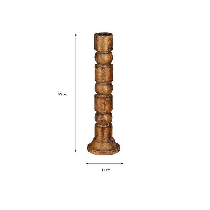 Mica Decorations Philo Kandelaar - H40 x Ø11 cm - Mangohout - Bruin