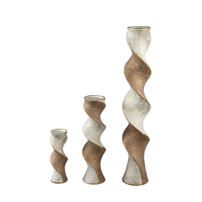 PTMD Bryah Brown And Gold Cement Candleholder Twist L