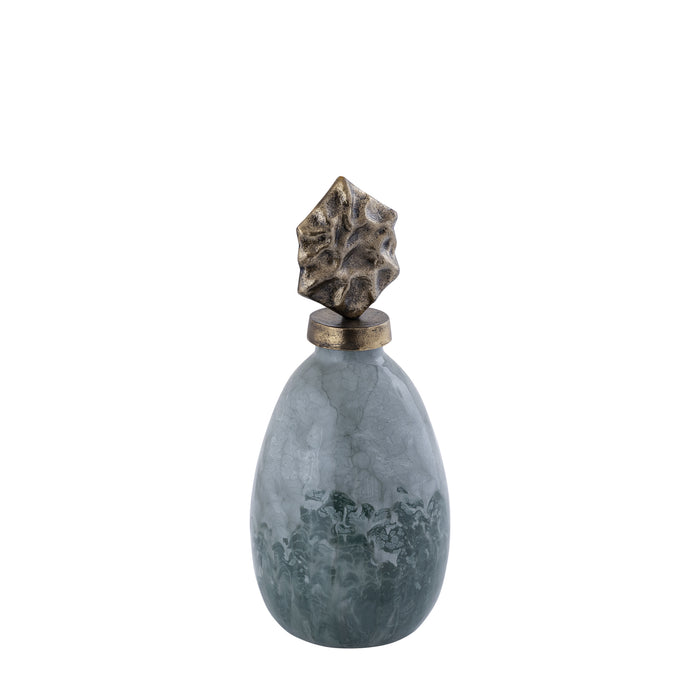 PTMD Cherisee Green Glass Statue Brass Lid Low