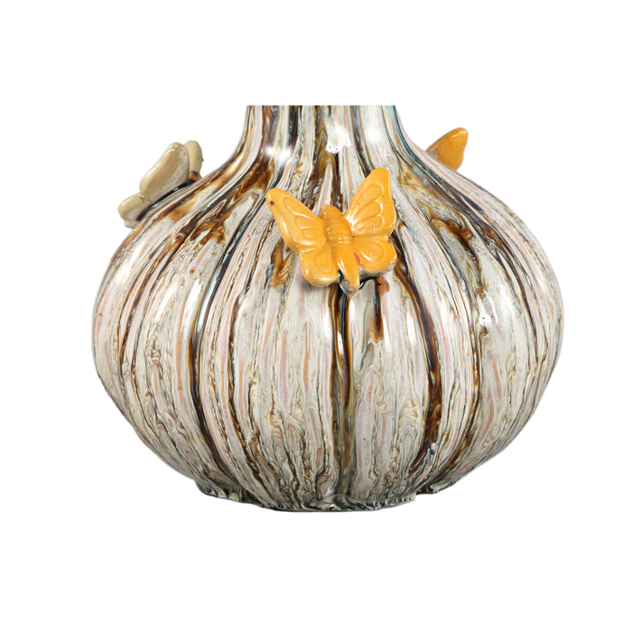 PTMD Tamarae Cream Ceramic Flowy Vase W Butterfly L