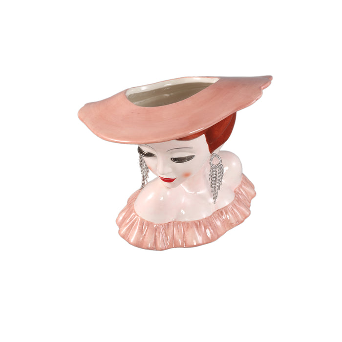 PTMD Lady Pink Ceramic Women With Hat Pot