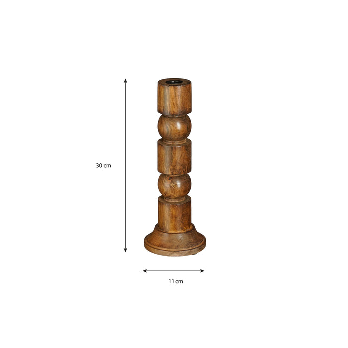 Mica Decorations Philo Kandelaar - H30 x Ø11 cm - Mangohout - Bruin