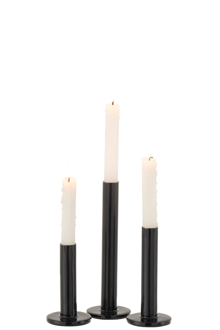 J-line - Set 3 Kandelaars Laag Modern Metaal Blinkend Blauw - 7x7x22cm