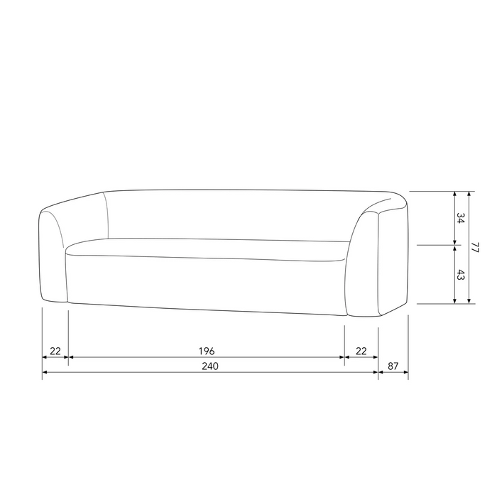 WOOOD Sloping 3-zitsbank - Chenille - Lichtbruin Melange