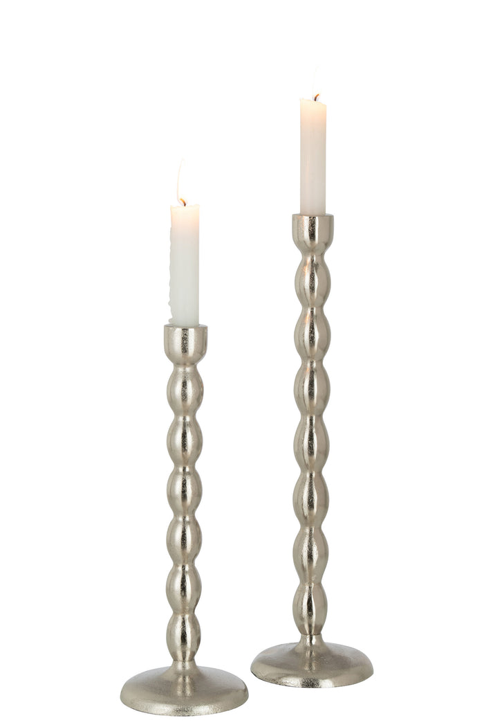 J-line - Kandelaar Bollen Mat Aluminium Zilver Large - 10.5x10.5x40cm